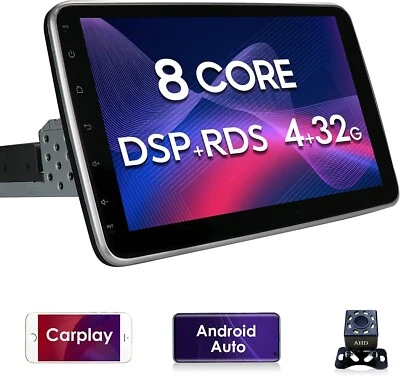 CarPlay Single 1DIN Rotatable 10.1'' Android 12 Car Stereo Radio GPS Wifi 4+32GB - Image 1 of 4