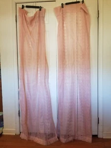 Vntg Lace Curtains 2 Rod Pckt Panels Pink 80"LX40"W Mesh Circle Stripe Handmade - Picture 1 of 11