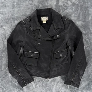 Polo Ralph Lauren Kids Unisex M Black Full Zip Waxed Denim Moto Biker Jacket - Picture 1 of 13