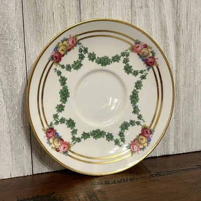 Antique 1890s - Spode Copelands Saucer Plate - Gold Trim Green Swags Roses R2967 - Image 1 of 3