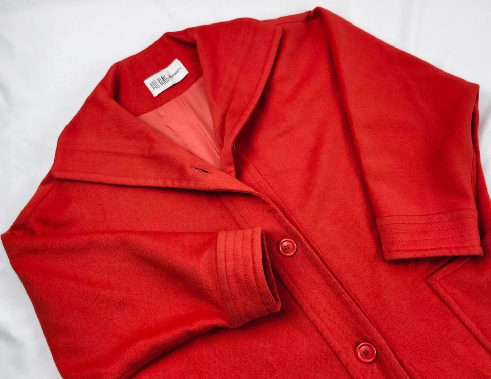 Abrigo columpio de lana rojo vintage Bill Blass Signature Neiman Marcus ~ XL (sin etiqueta de talla) Foto 1 de 4
