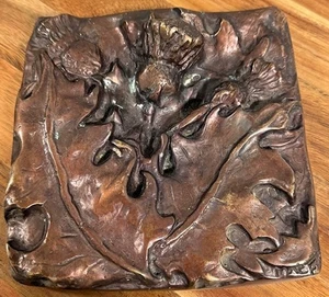Vintage 1993 Bronze Thistle Plaque Signed MacF Scotland Scottish Art Relief 7" S - Picture 1 of 9