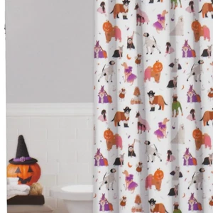 Halloween Dog Parade Shower Curtain Pumpkin Fall Water Repellent Rockhill Home - Picture 1 of 7