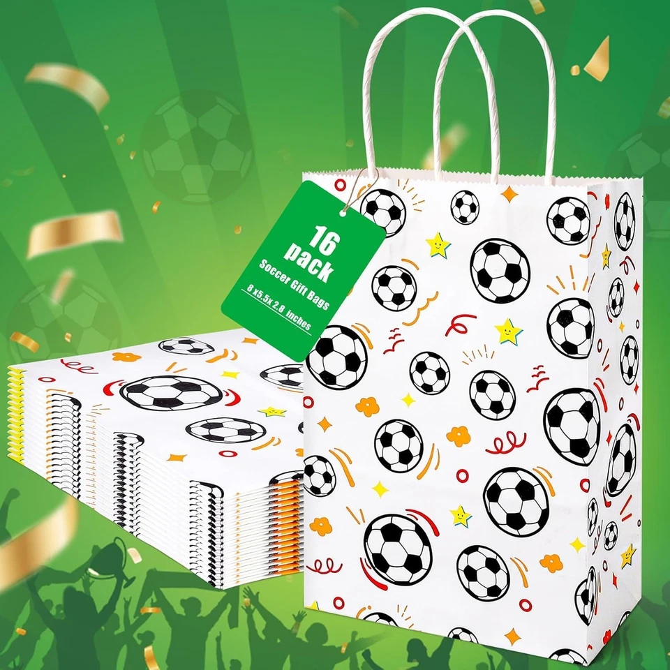 Paquete de 16 bolsas para regalos de fiesta, 5,5" X 2,8" X 8" bolsas de regalos de fútbol para niños cumpleaños Foto 1 de 4