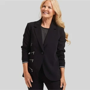 Peace Of Cloth Journey Pletcher Multi Zip Black Women's Blazer Jacket Stretch LG - Picture 1 of 12