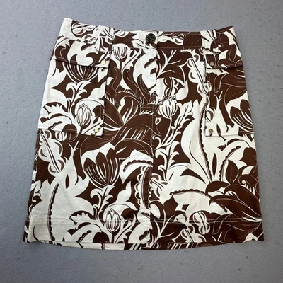 Falda Tory Burch Mujer 8 Marrón Blanco Floral Algodón Elástico Bolsillo Resort Playa Foto 1 de 4