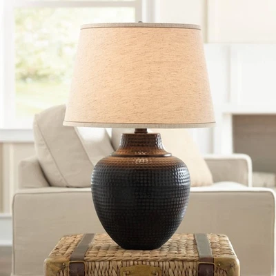 Brighton Rustic Farmhouse Table Lamp 27 1/4" Tall Bronze Hammered for Bedroom - Image 1 of 4