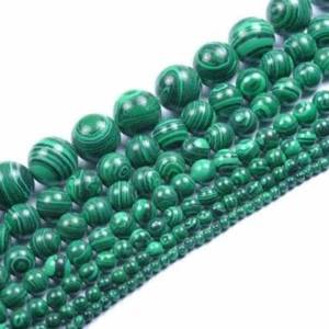 "Cuentas espaciadoras redondas sueltas de piedra preciosa verde malaquita de 6/8 mm de 15""" - Imagen 1 de 3