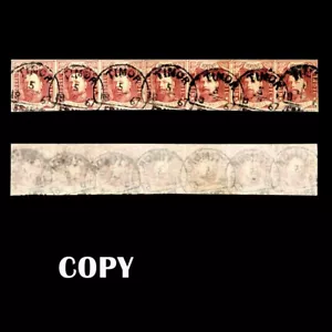 NETHERLANDS COLONIES INDIES 1864 10¢ HORIZONTAL STRIP OF 7 USED REPRODUCTION - Picture 1 of 1
