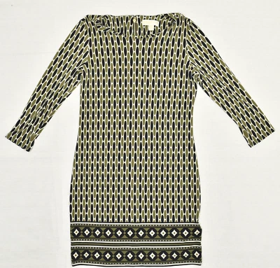 Michael Kors Women's Sheath Dress Knee Length Geometric Polyester Green Size 4 - Image 1 of 4