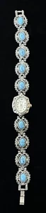 Marcel Drucker Watch Mother of Pearl Face Faux Turquoise Needs Battery Untested - Picture 1 of 7
