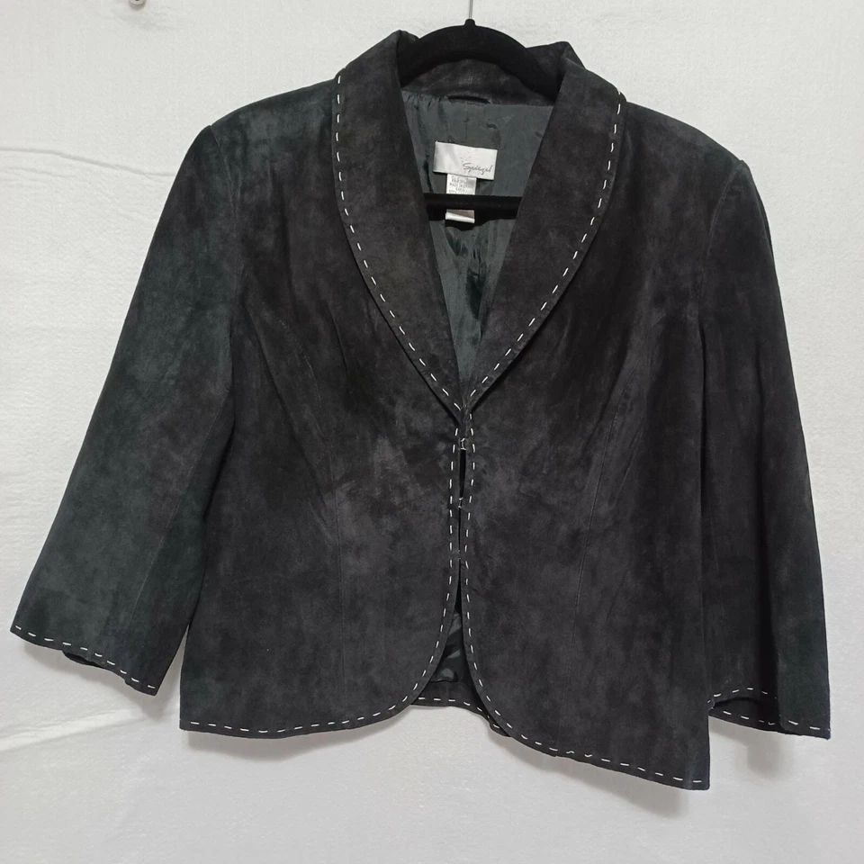 Chaqueta de gamuza negra Spiegel para mujer punto en contraste talla 14 Foto 1 de 4