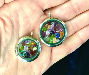 Lot of 2 Shaker Lockets 25 & 30mm w/ Faceted Natural Stones Garnet Topaz Opal B - Picture 1 of 21