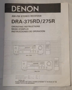 DENON DRA-375RD / 275RD RECEIVER OPERATING INSTRUCTIONS SAME DAY SHIPPING - Picture 1 of 1