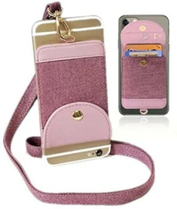 Porte-collier iPhone rose 2 en 1 et porte-carte de crédit pour téléphone portable iPhone - Photo 1 sur 6