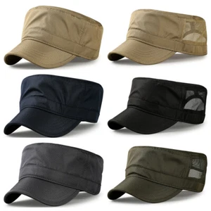 Mens Womens Quick Drying Mesh Military Cap Cadet Army Hat Flat Top Baseball Cap - Picture 1 of 20