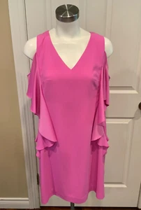 Trina Turk Pink Cold Shoulder Dress W/ Ruffles, Size 6 (US), NWT! - Picture 1 of 6
