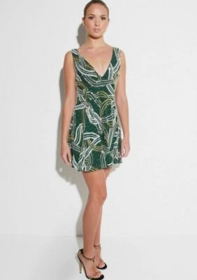 Virgos Lounge Verde con Lentejuelas y Cuentas Vestido Skater GB 6 10 12 - Imagen 1 de 4