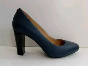 NEW Michael Kors Womens Sz 8 Block Pumps Leather Navy Blue - Picture 1 of 8