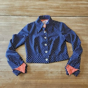 Giacca piccola vintage anni 70 Caron Petite Chicago blu rosso bianco pois cropped - Foto 1 di 9