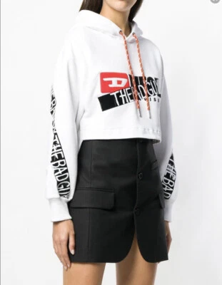 $248 Diesel Mujer’s HC-F-Dinie Sudadera Con Capucha Crop Pullover Blanco Talla XS Foto 1 de 4