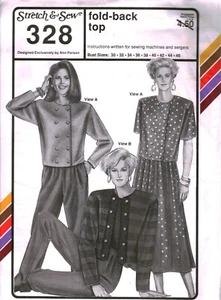328 Stretch & Sew Sewing Pattern Vintage Misses Fold Back Top UNCUT 30 - 46 Sew - Picture 1 of 2
