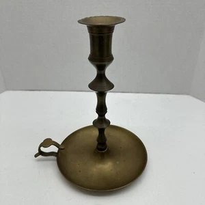 Vintage MCM 9" Brass Chamber Stick Candle Holder W Finger Loop & Drip Tray - Picture 1 of 7