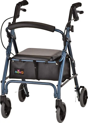 NOVA GetGo Petite Rollator Walker - Hgt 4 фута 10 дюймов - 5 футов 4 дюйма; 18,5 дюйма сиденье Hgt; открытая коробка СИНЯЯ - Изображение 1 из 4