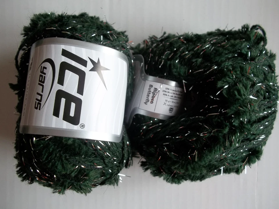 Fio de borboleta alpaca da Ice Yarns, verde escuro/prata, lote de 2, (77 jardas cada) - Imagem 1 de 3