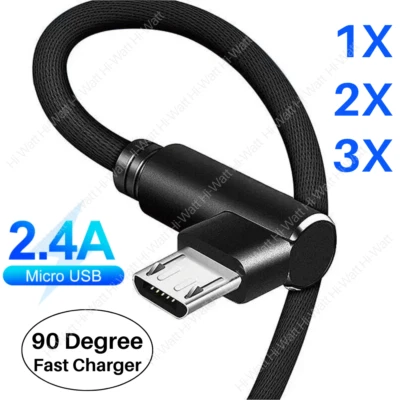 Micro USB Charging Cable Fast Quick Charging Data Cord 90 Degree Elbow 3/6/10FT - Image 1 of 4