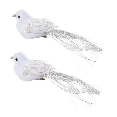 Christmas Tree White Bird Clip on Decoration Glitter Sequin 18cm Set of 2 - Image 1 of 3
