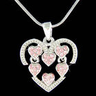 Pink Love Heart made with Swarovski Crystal Rose Family 6 Valentine Necklace NEW