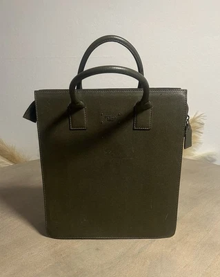 Vintage Furla Leather Olive Green Vertical Top Handle Tote Bag Made Italy - Image 1 of 4