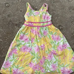 Lilly Pulitzer Girls Sz 5 Yellow Pink Elephant Floral Lined Dress - Picture 1 of 6