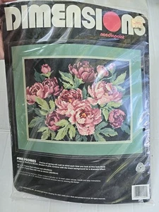 Dimensions Needlepoint Pink Peonies Picture Kit 20047 NEW Vtg 1992 Persian Wool - Picture 1 of 4