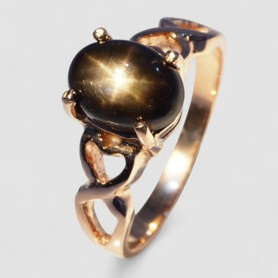 2CT GOLDEN BLACK STAR SAPPHIRE 925 STERLING SILVER RINGS FINISH FINE JEWELRY - Image 1 of 4