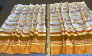 Vtg Set of Sears Cafe Textured Curtains Orange Yellow Stripe 1970s Boho Retro - Bild 1 von 9