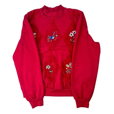 Pullover Alfred Dunner De Colección Para Mujer Talla-M Pequeño Rojo Bordado Vacaciones Patchwork Foto 1 de 4