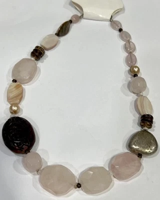 "Collar SILPADA Perla Cuarzo Rosa Plata de Ley 925 Marrón-19"" Largo" Foto 1 de 4