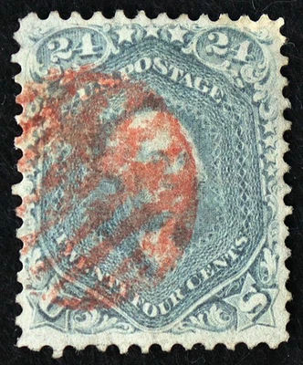 U.S. Used Stamp Scott # 78b 24c Washington. VF - XF. Red Grid Fancy Cancel. - Image 1 of 2
