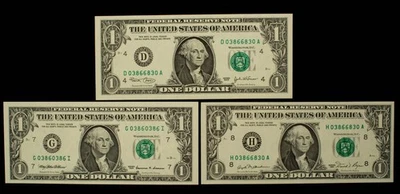 FR 1911-H, 1928-D, 1925-G Federal Reserve Notes Matching Radar Repeater CA1623 - Image 1 of 2