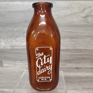 The City Dairy Horicon Wis. Quart Braunglas Milchflasche "Ice Cream Dairy Bar" - Bild 1 von 6