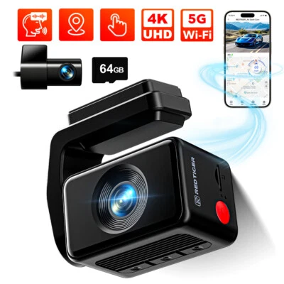 REDTIGER A4 5.8GHz WiFi Dash Cam 4K Front and Rear Dash Camera ,2" Touch Screen