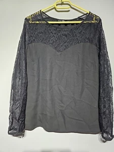 Jane Norman Blouse Top UK8 Black Womens Lace Long Sleeve - Picture 1 of 6