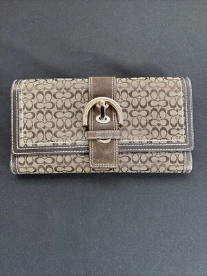 Signature Coach Brown Canvas and Leather Envelope Wallet w/ Checkbook Holder - Image 1 of 4