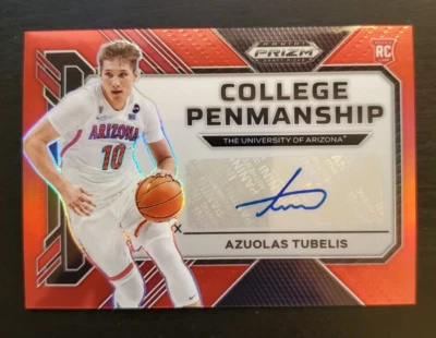 2023 Prizm Draft Picks Azuolas Tubelis College Penmanship Red Prizm Auto 98/149 - Image 1 of 3