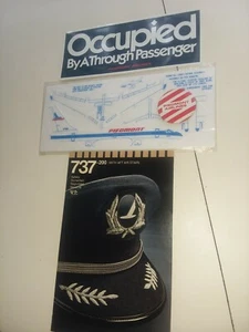 Piedmont Airlines Seat Sign, Safety Pamphlet, Styrofoam 737, Button - Picture 1 of 5