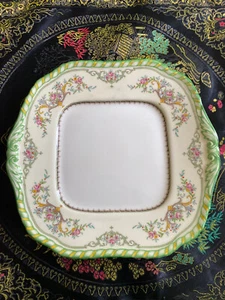 Plato de pastel Minton antiguo/de colección pintado a mano con mango cuadrado núcleo de abuela - Imagen 1 de 5
