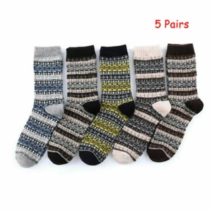 5 Pairs Men's Wool Cashmere Socks Warm Thick Vintage Winter Soft Socks One Size - Picture 1 of 17