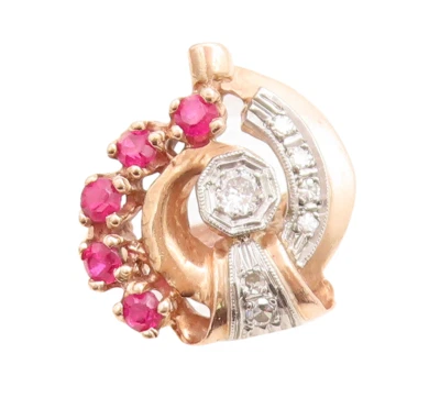 14K GOLD  Vintage Antique Genuine Diamonds & Ruby Cocktail Ring Sz 8.5  GR086 - Image 1 of 4